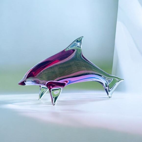 Art Glass Dolphin Sculpture-Neodymium Alexandrite Color Change-Mid Century Janku - Picture 1 of 9